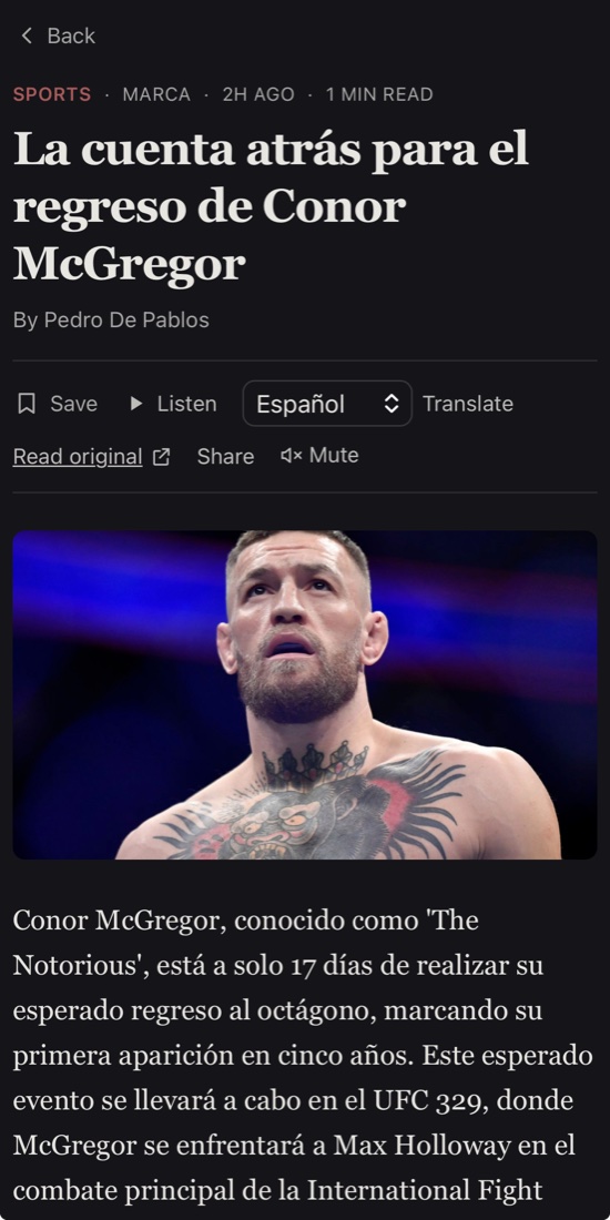 An article with summary, translate and listen